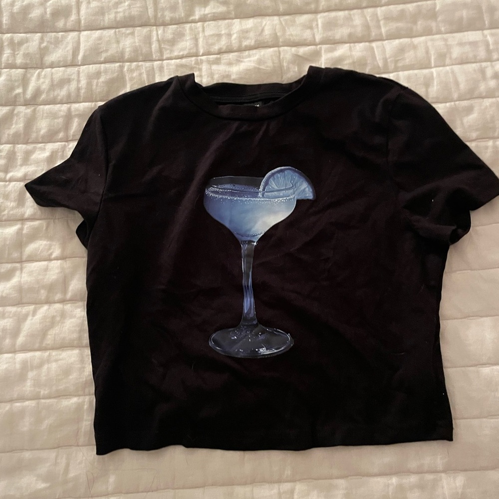 Black crop top with blue drink in size medium